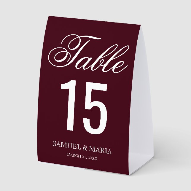 Plaque De Table Elegant Script Burgundy Wedding Table Number (Recto)