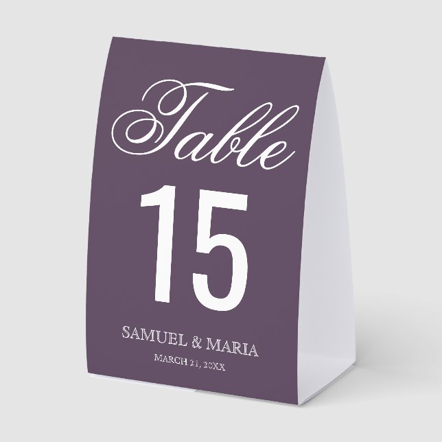 Plaque De Table Elegant Script Dusty Purple Wedding Table Number (Recto)