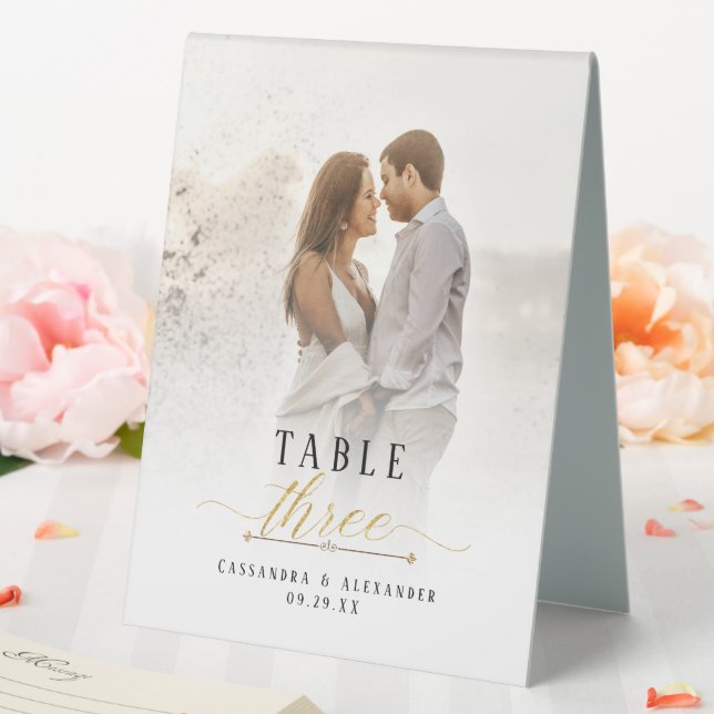 Plaque De Table Élégant script photo Parties scintillant or Mariag (In SItu (Mariage))