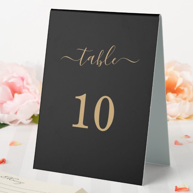 Plaque De Table Élégant Simple Glam Script Gold Party Noir (In SItu (Mariage))