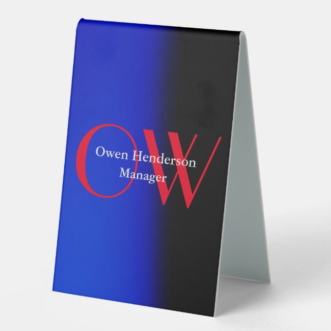 Plaque De Table Élégant Unique Bleu Rouge Gras Texte Monogramme (Recto)