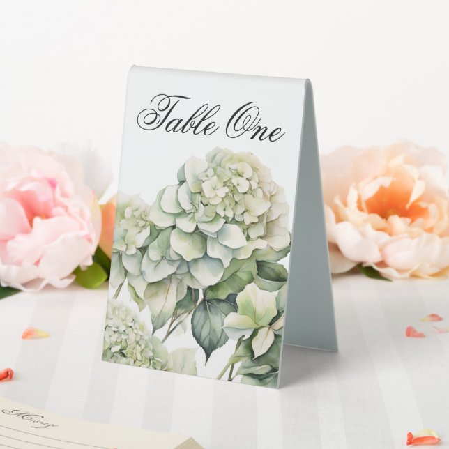 Plaque De Table Elégante aquarelle blanche vert hydrangée florale (In SItu (Mariage))