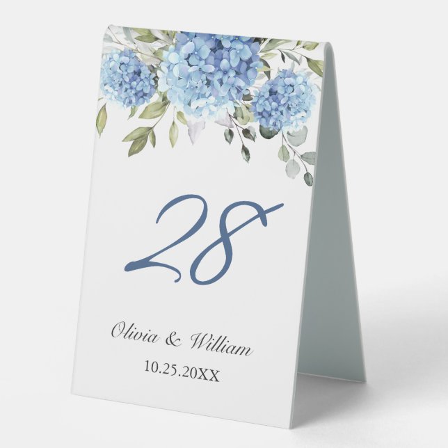 Plaque De Table Elégante aquarelle bleu Hydrangea Mariage (Recto)