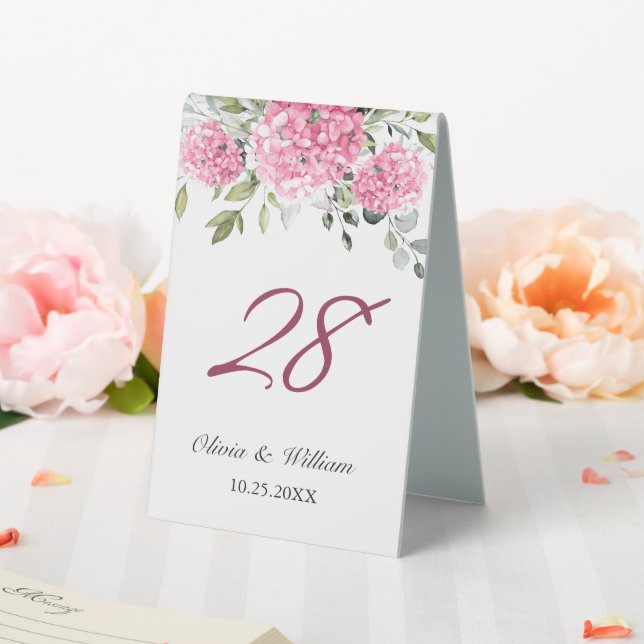 Plaque De Table Elégante aquarelle rose bleu Mariage Hydrangea (In SItu (Mariage))