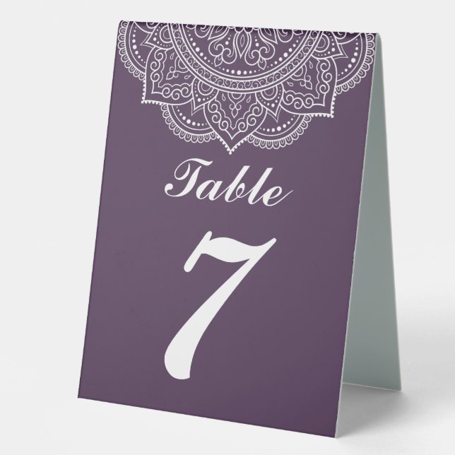 Plaque De Table Élégante aubergine et blanche indienne Mariage de  (Recto)