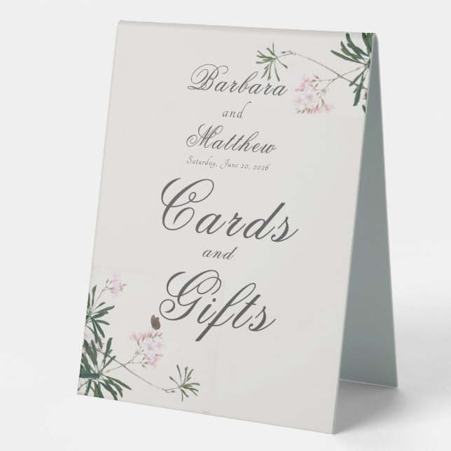 Plaque De Table Élégante Fleur Rose Botanique avec Papillon  (Recto)