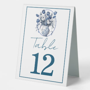Plaque De Table Elégante Tulipes Blances et Bleues en Vase Mariage