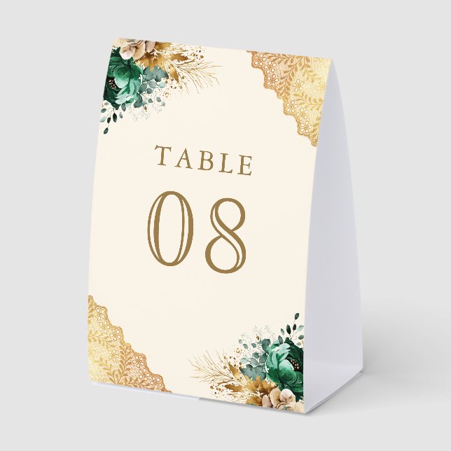Plaque De Table Emerald Floral Lace Cream Wedding Table Number (Recto)