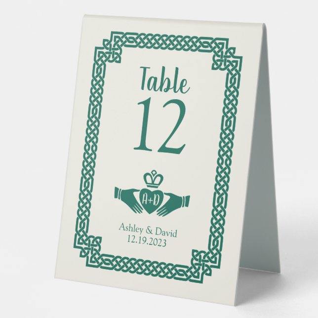 Plaque De Table Emerald Green Celtic Knot Claddagh Mariage irlanda (Recto)