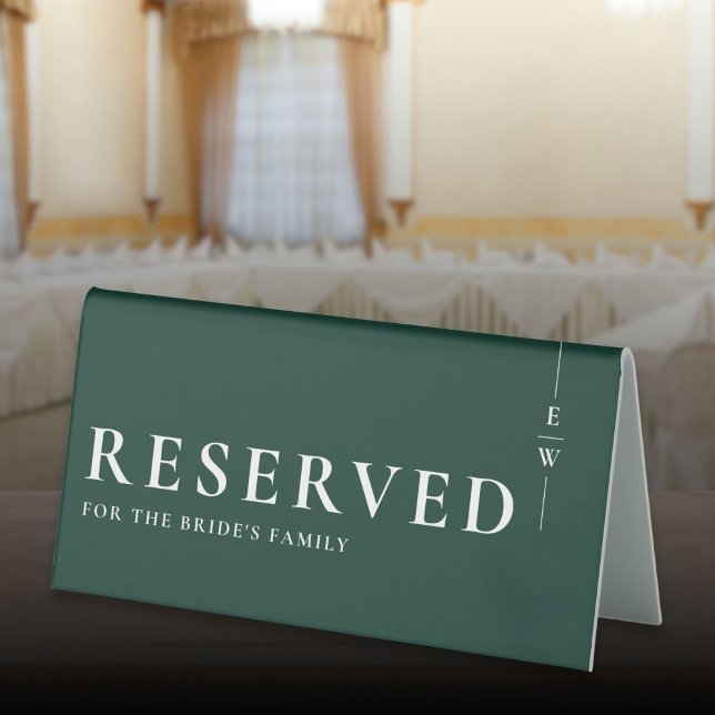 Plaque De Table Emerald Green Minimalist Moderne Réservé (Emerald Green Minimalist Modern Reserved Table Tent Sign)