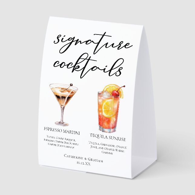 Plaque De Table Espresso Martini Tequila Sunrise Cocktails Menu (Recto)