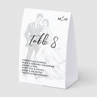 Plaque De Table Esquisse de mode moderne au fusain couple mariage