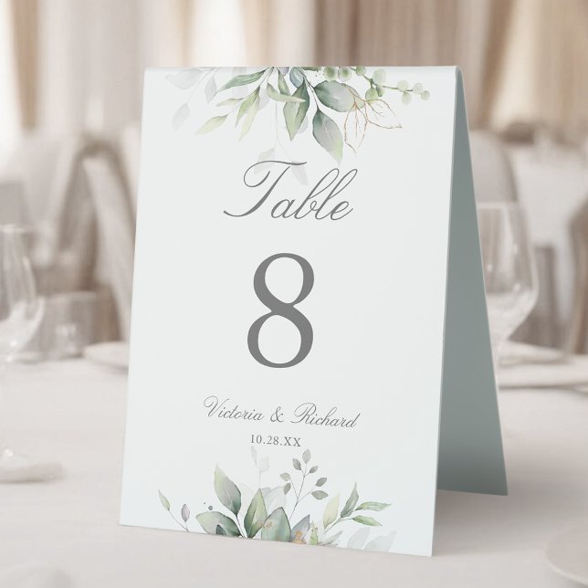 Plaque De Table Eucalyptus Botanique Verdure Aquarelle Élégante (Créateur téléchargé)