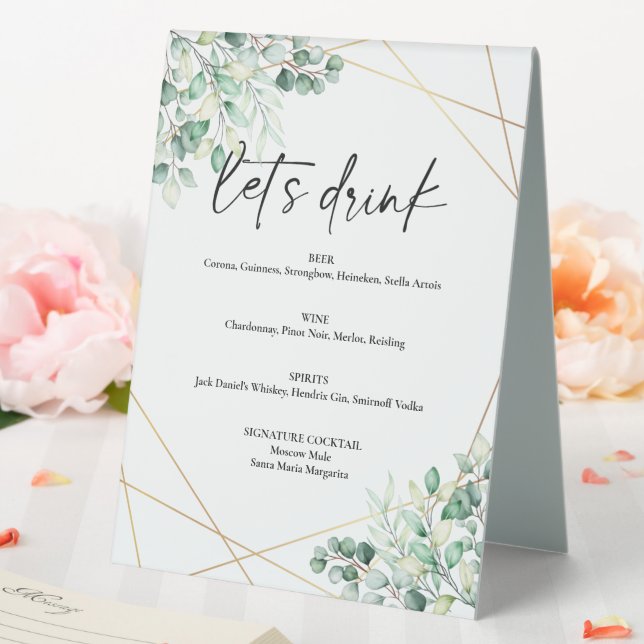 Plaque De Table Eucalyptus Mariage de verdure Boissons Menu (In SItu (Mariage))