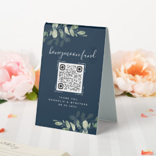 Plaque De Table Eucalyptus Mariage Honeymoon Fund QR Code