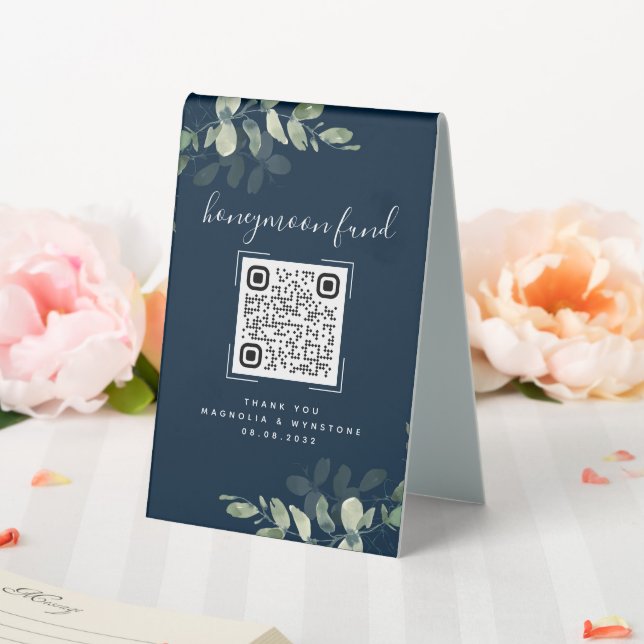 Plaque De Table Eucalyptus Mariage Honeymoon Fund QR Code (In SItu (Mariage))