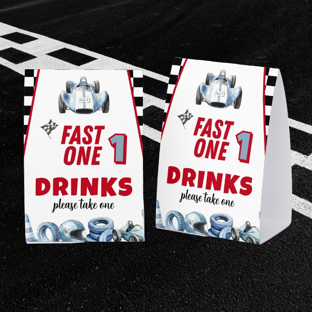 Plaque De Table Fast One 1st birthday Boy Racing Car Drinks (Créateur téléchargé)