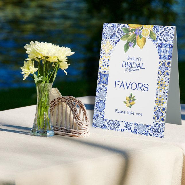 Plaque De Table Faveurs de mariage italien Carrelage Bleu & Citron (Créateur téléchargé)