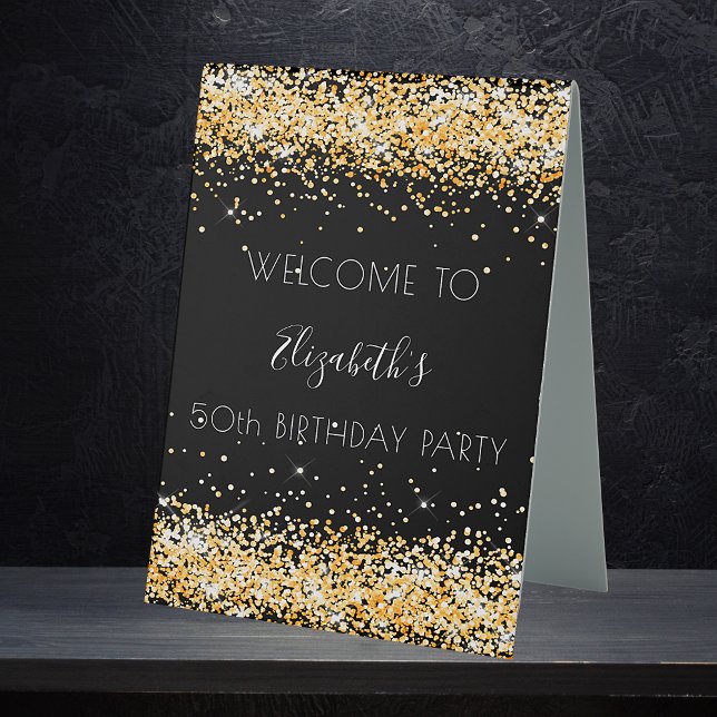 Plaque De Table fête d'anniversaire parties scintillant d'or noir  (Créateur téléchargé)