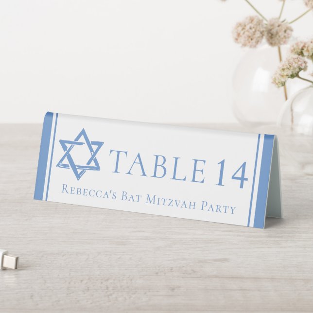 Plaque De Table Fête de Bat Mitzvah Étoile de David Bleu Clair (En SItu (Tableau))