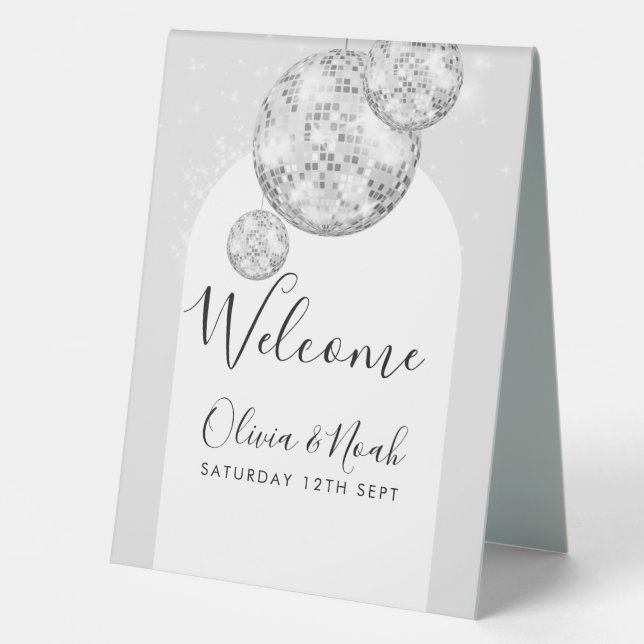 Plaque De Table Fête de fiançailles boule disco  (Recto)
