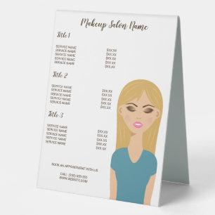 Plaque De Table Fille aux cheveux blonds avec maquillage - Menu de