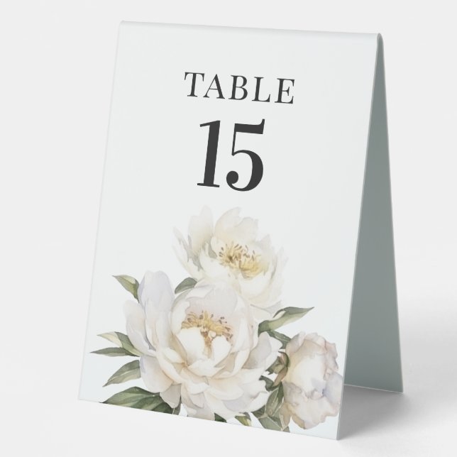 Plaque De Table Fleur de pivoine blanche Numéro de tableau (Recto)