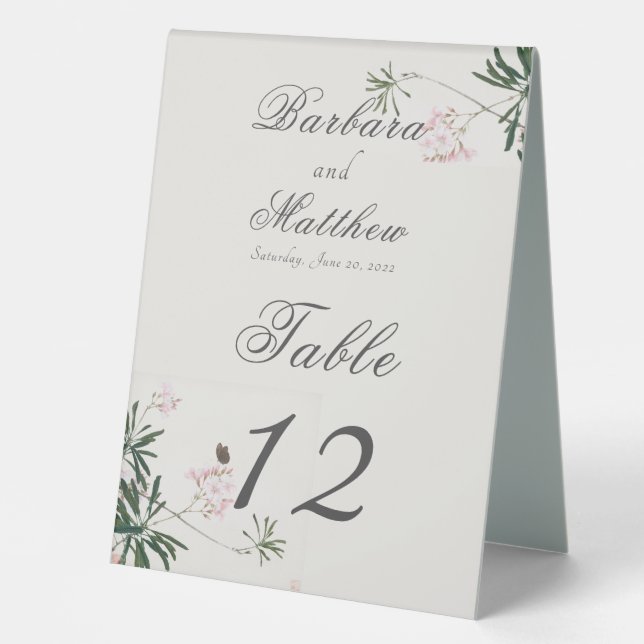 Plaque De Table Fleur rose botanique avec papillon élégant (Recto)