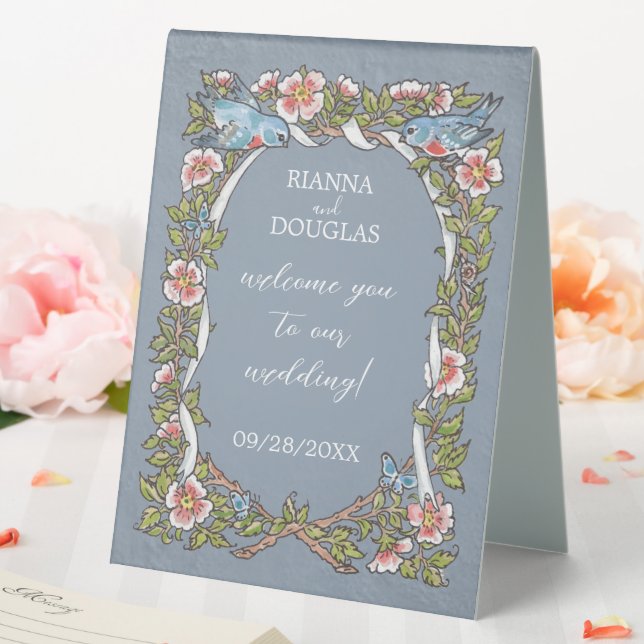 Plaque De Table Fleur sauvage Dusty Blue Floral Bird Pastel Mariag (In SItu (Mariage))
