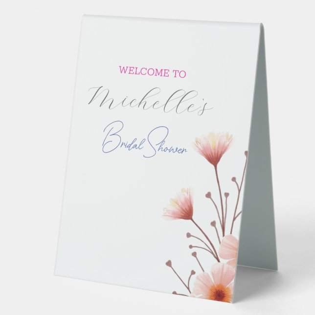 Plaque De Table Fleurs à l'aquarelle Douce Baby Shower de mariage  (Recto)