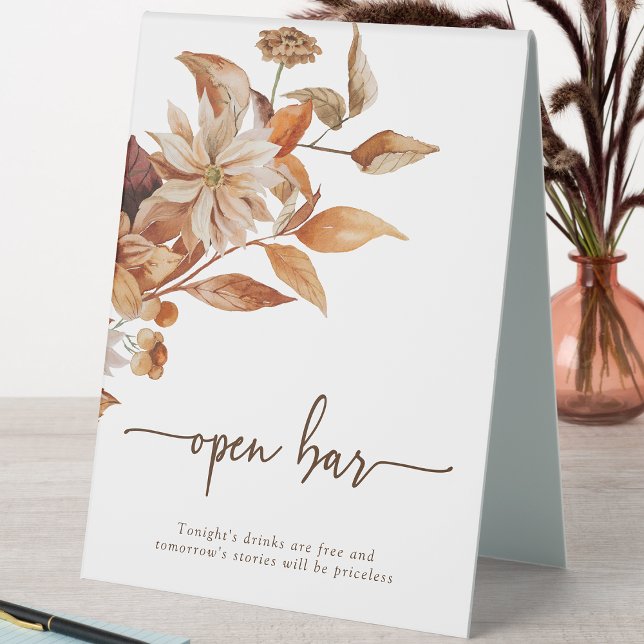 Plaque De Table Fleurs d'automne (Fall Floral Open Bar Table Tent Sign by Painted Paperie
)