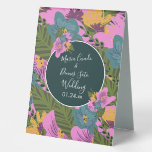Plaque De Table Fleurs dessinées à la main Mariage Vert sauge Rose