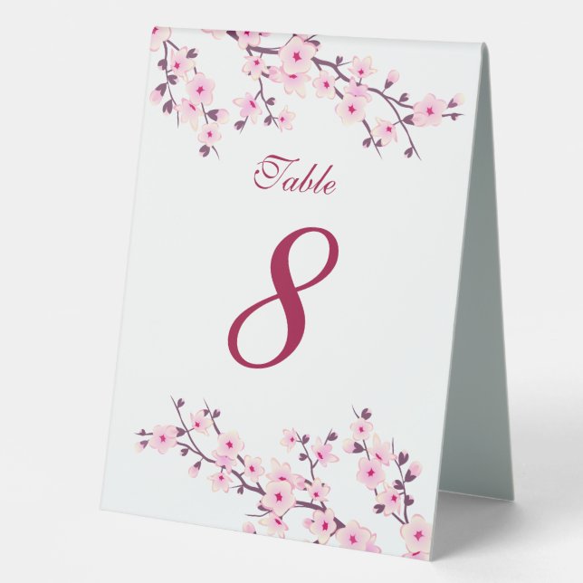 Plaque De Table Fleurs florales de cerisiers Mariage rose blanc (Recto)