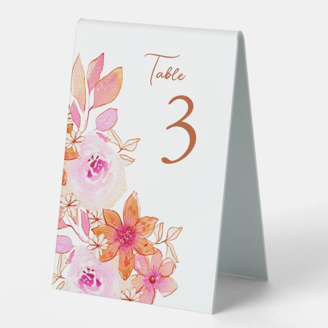 Plaque De Table Fleurs orange rose Boho personnalisées (Recto)