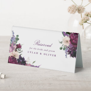 Plaque De Table Fleurs violettes luxuriantes   Réservé pour Mariée