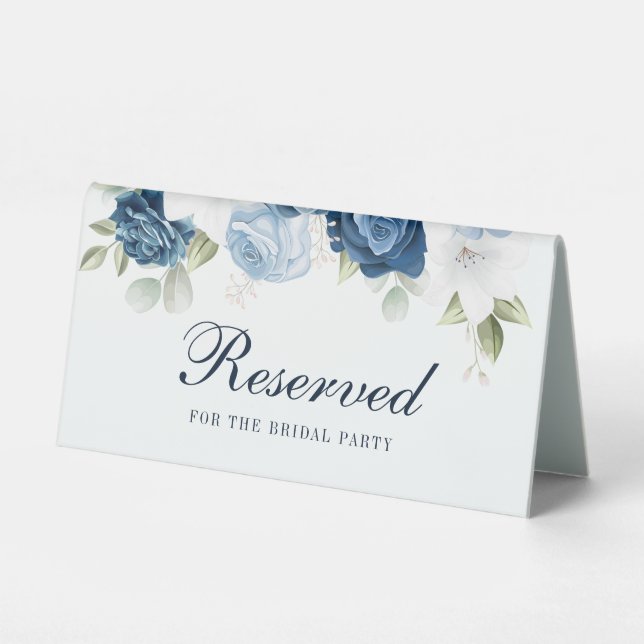 Plaque De Table Floral Dusty Bleu Botanique Eucalyptus Réservé (Recto)