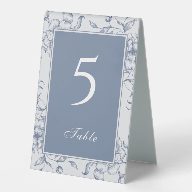 Plaque De Table Floral Dusty Blue Mariage élégant (Recto)