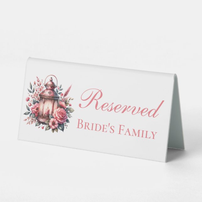Plaque De Table Floral Lantern rose Pays Réservé Mariage (Recto)