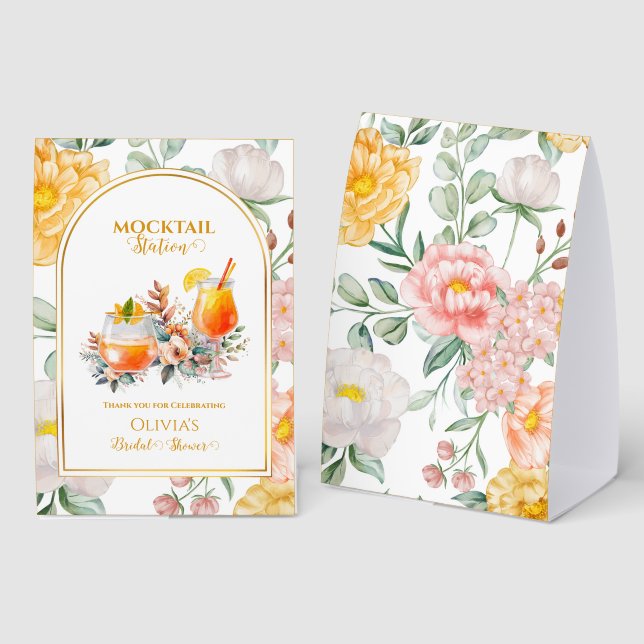 Plaque De Table Floral Mocktail Station Bridal Shower Drink Bar (Recto/verso)