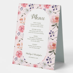 Plaque De Table Floral Rose Pink Peonies Menu de mariage du printe
