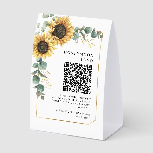 Plaque De Table Floral Sunflower with QR Code Honeymoon Fund (Recto)