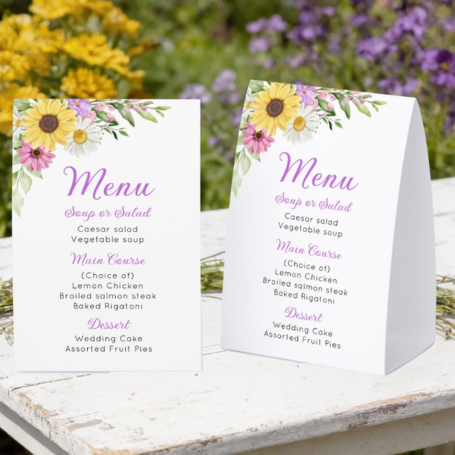 Plaque De Table Floral Wedding Wildflower Sunflower Daisy Menu (Créateur téléchargé)
