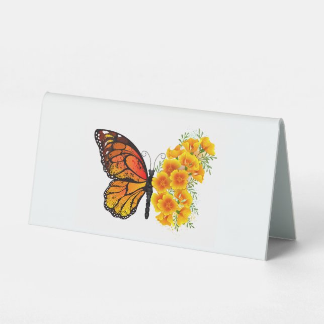 Plaque De Table Flower Butterfly with Yellow California Poppy (Recto)