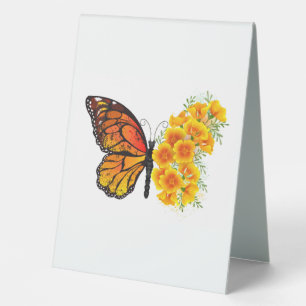 Plaque De Table Flower Butterfly with Yellow California Poppy