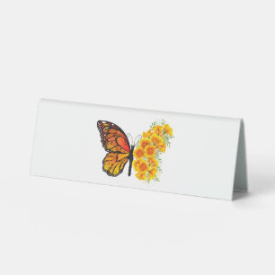 Plaque De Table Flower Butterfly with Yellow California Poppy