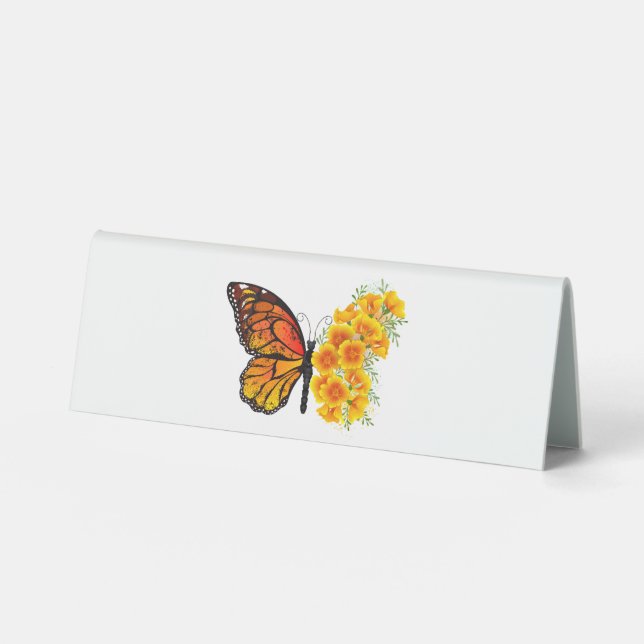 Plaque De Table Flower Butterfly with Yellow California Poppy (Recto)