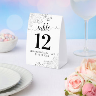 Plaque De Table Fractions en argent Noir sur Mariage blanc Numéro 