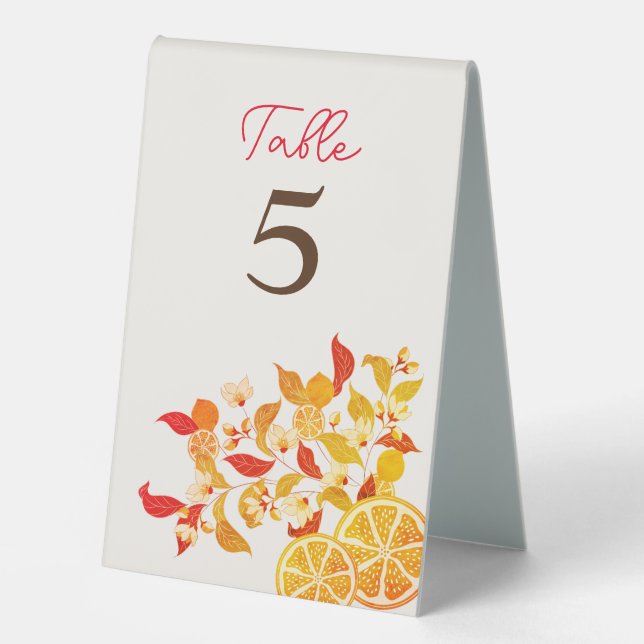 Plaque De Table Fraîcheur Citrus Foliage Mariage (Recto)