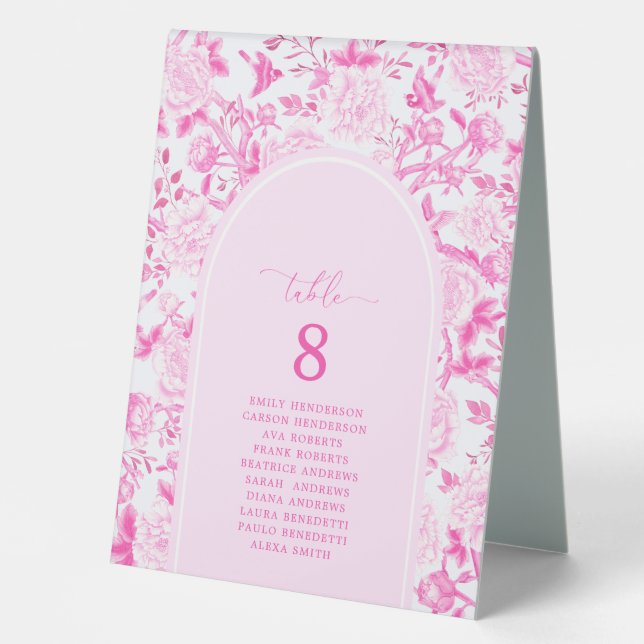 Plaque De Table Fuchsia Pink Chinoiserie Menu & Numéro de siège (Recto)