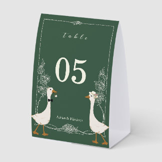 Plaque De Table Funny Goose Wedding Custom Names Rustic Green